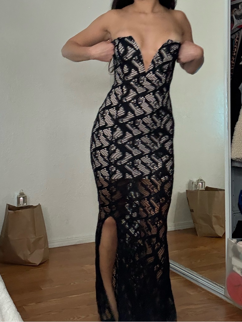 Agaci Lace Mesh Mermaid Maxi Dress
